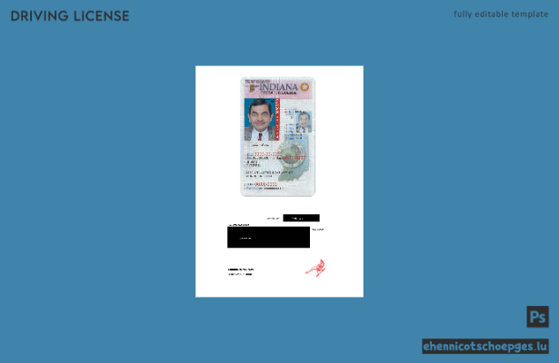 Beispielvorschau für einen Führerschein der Klasse B (unter 21 Jahren) in Indiana, USA